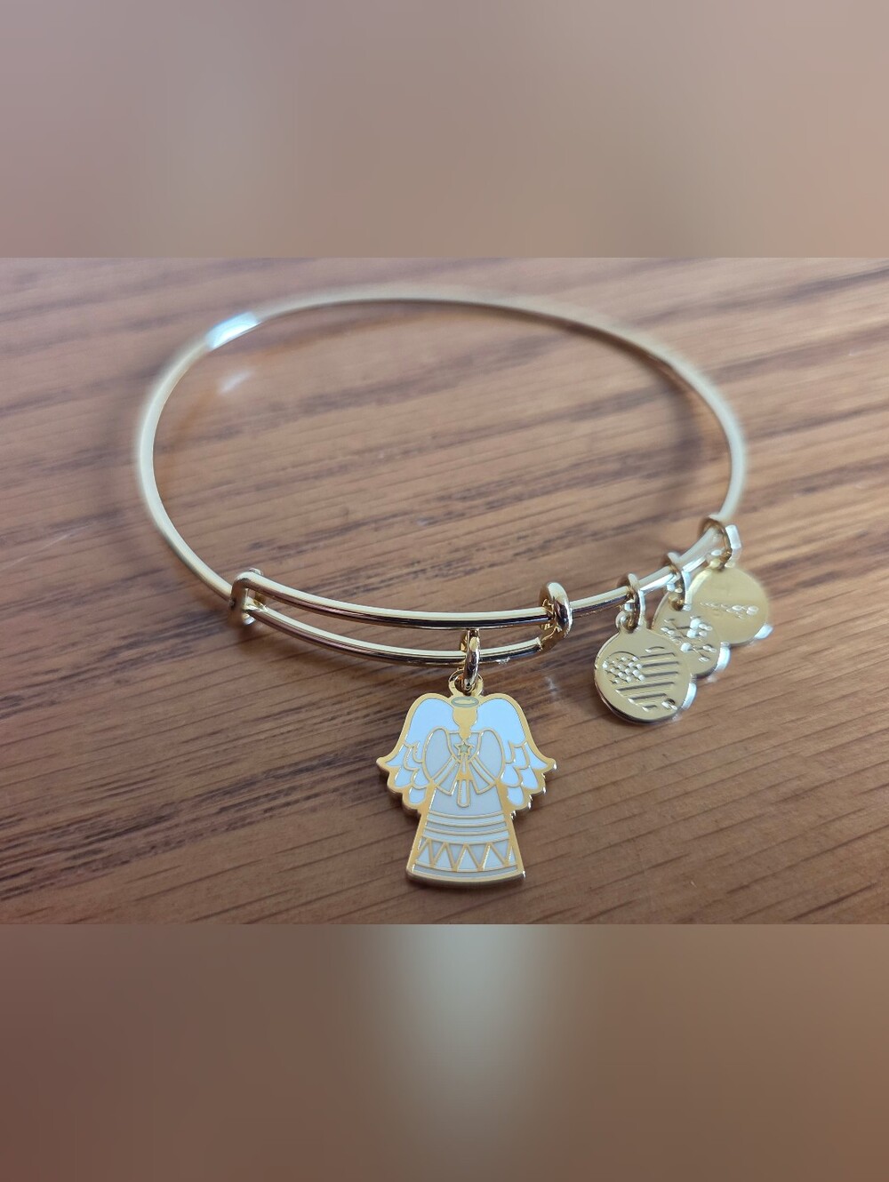 Alex and Ani Charity by Design White Enamel Treetop Angel Gold Tone Bangle